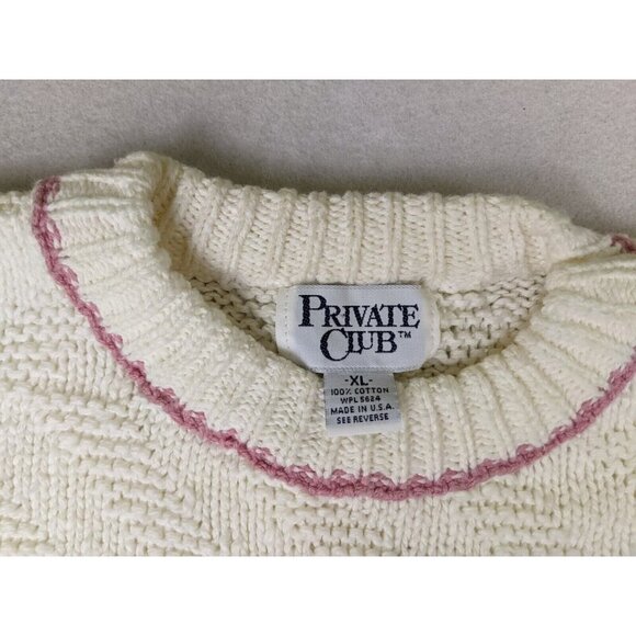 Private Club Vintage Men's Sweater White Striped Crew Neck Pullover Size XL - Picture 9 of 12